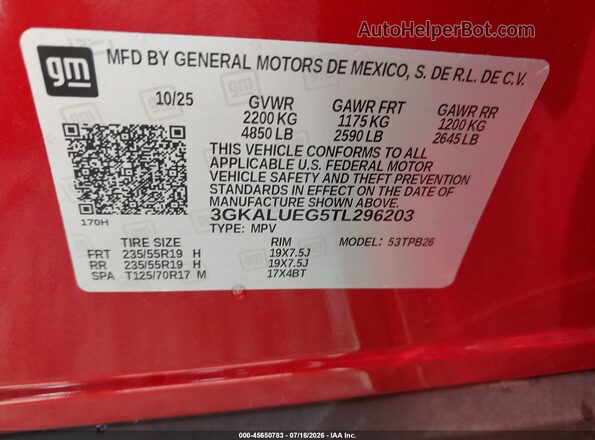 3GKALUEG5TL296203 2026 GMC TERRAIN Burgundy ძრავის განყოფილების ხედი
