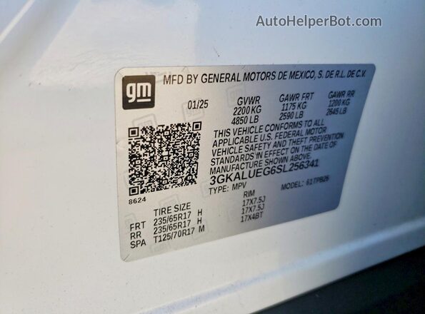 3GKALUEG6SL256341 2025 GMC TERRAIN White Widok wnętrza 360 stopni