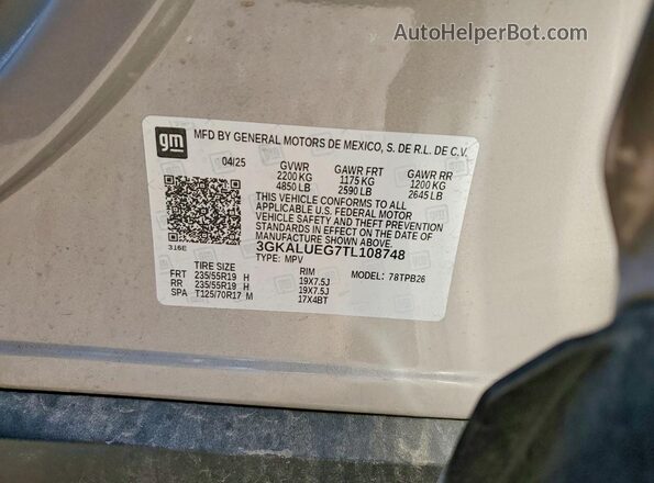 3GKALUEG7TL108748 2026 GMC TERRAIN Gray VIN sticker view