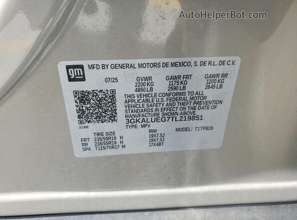 3GKALUEG7TL219851 2026 GMC TERRAIN Cream Vista de la etiqueta del VIN