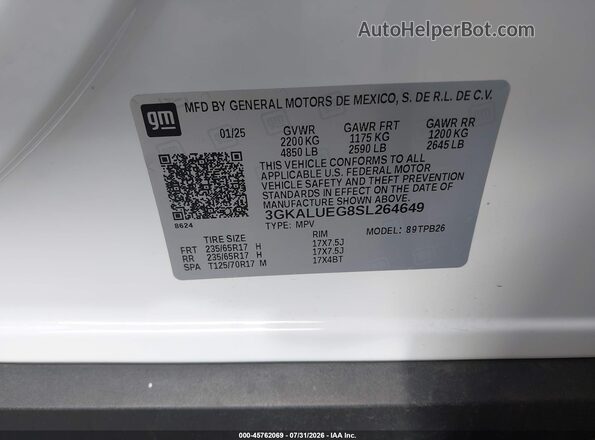 3GKALUEG8SL264649 2025 GMC TERRAIN White Вид підкапотного простору