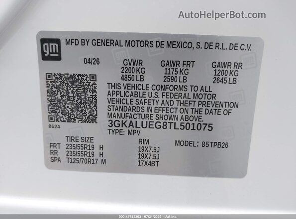 3GKALUEG8TL501075 2026 GMC TERRAIN White Շարժիչի բաժամունքի տեսք