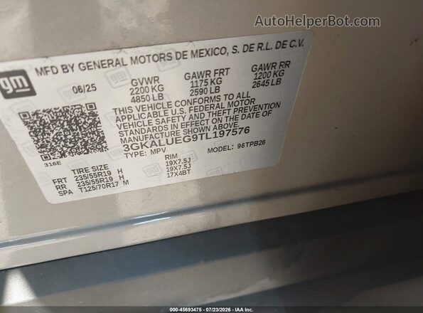 3GKALUEG9TL197576 2026 GMC TERRAIN Gray Вид підкапотного простору
