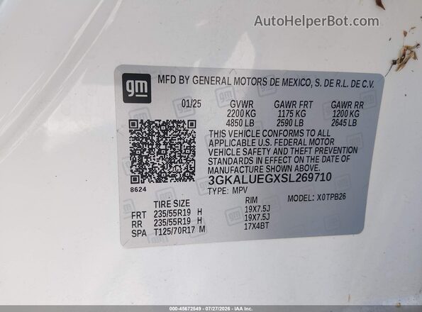3GKALUEGXSL269710 2025 GMC TERRAIN White Engine compartment view