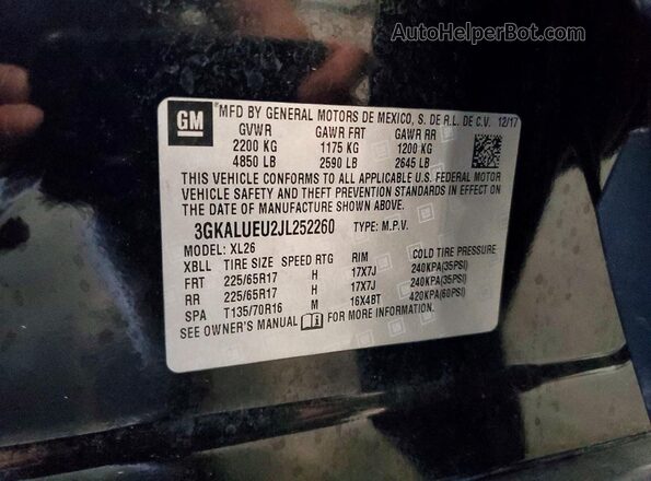 3GKALUEU2JL252260 2018 GMC TERRAIN Черный Вид наклейки с VIN-кодом