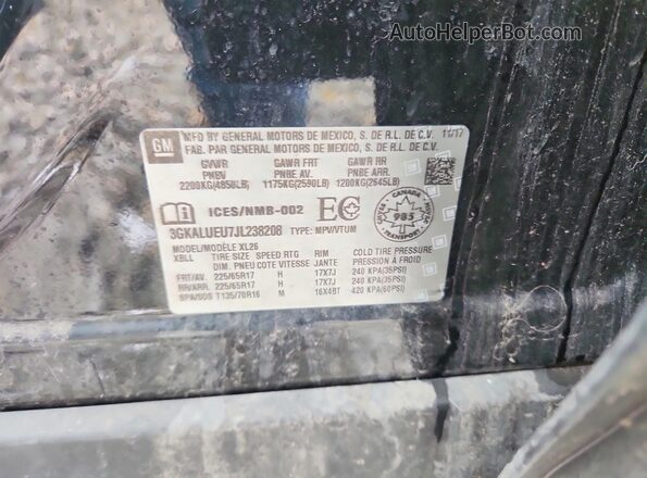 3GKALUEU7JL238208 2018 GMC TERRAIN Black Vista de la etiqueta del VIN