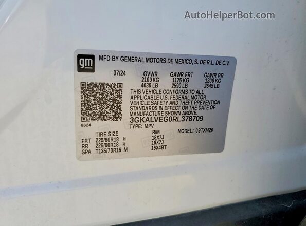 3GKALVEG0RL378709 2024 GMC TERRAIN White 360 interior view