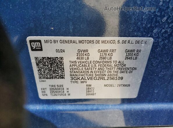 3GKALVEG2RL256109 2024 GMC TERRAIN Blue Սալոնի 360 աստիճան տեսք