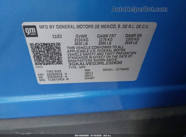 3GKALVEG3RL232630 2024 GMC TERRAIN Blue Engine compartment view