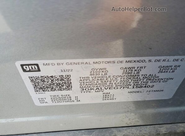 3GKALVEG7PL158402 2023 GMC TERRAIN Silver Вид наклейки з VIN-кодом