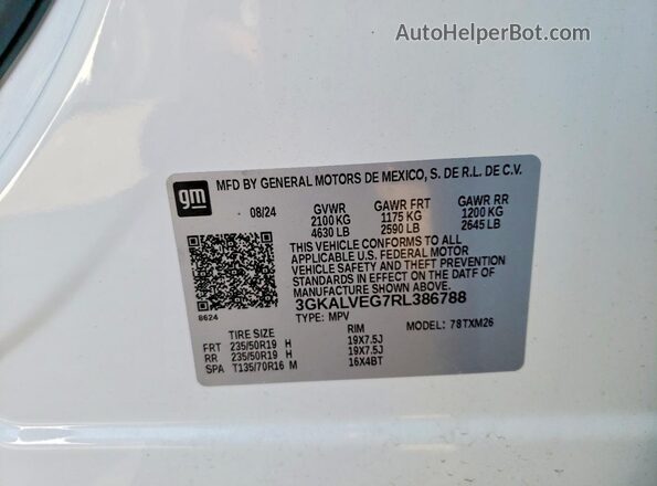 3GKALVEG7RL386788 2024 GMC TERRAIN White Вид наклейки з VIN-кодом