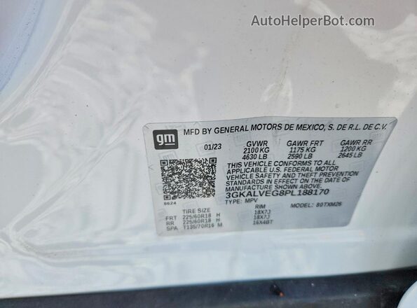 3GKALVEG8PL188170 2023 GMC TERRAIN White VIN կոդի պիտակի տեսք