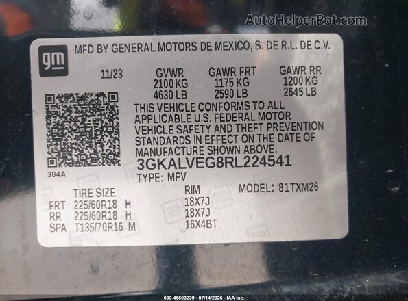 3GKALVEG8RL224541 2024 GMC TERRAIN Black Շարժիչի բաժամունքի տեսք