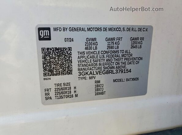 3GKALVEG8RL379154 2024 GMC TERRAIN White Вид підкапотного простору