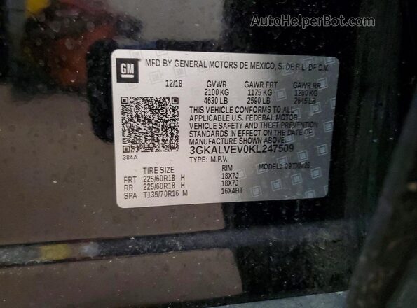 3GKALVEV0KL247509 2019 GMC TERRAIN Black Widok naklejki z numerem VIN