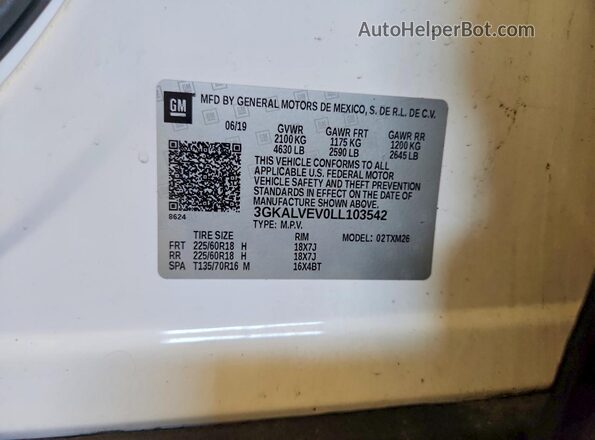 3GKALVEV0LL103542 2020 GMC TERRAIN Белый Вид наклейки с VIN-кодом