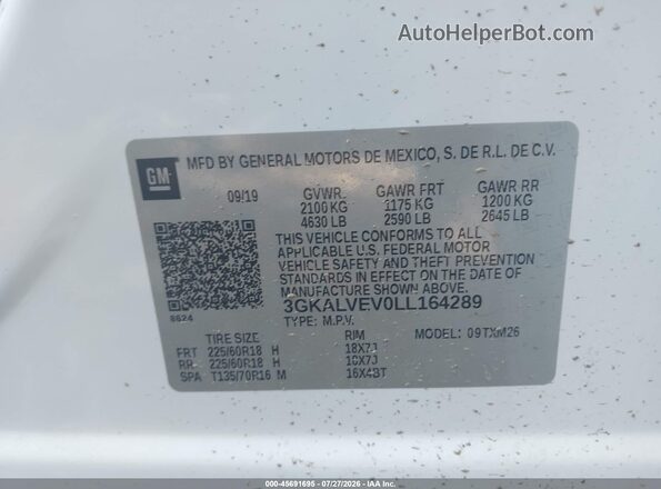 3GKALVEV0LL164289 2020 GMC TERRAIN Белый Вид подкапотного пространства