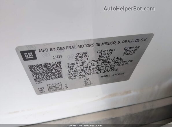 3GKALVEV0LL207724 2020 GMC TERRAIN White Engine compartment view