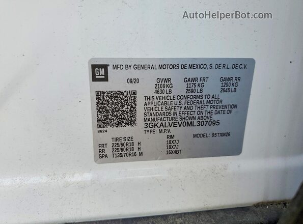 3GKALVEV0ML307095 2021 GMC TERRAIN White VIN კოდის სტიკერის ხედი