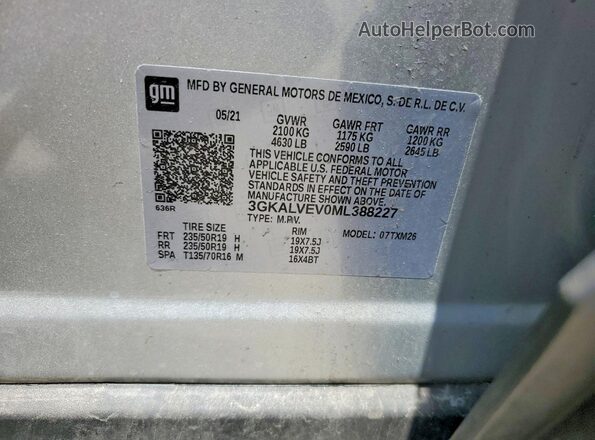 3GKALVEV0ML388227 2021 GMC TERRAIN Silver VIN sticker view