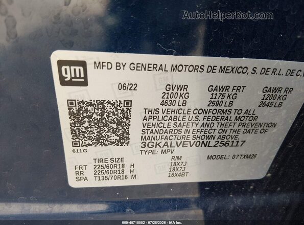 3GKALVEV0NL256117 2022 GMC TERRAIN Blue Engine compartment view