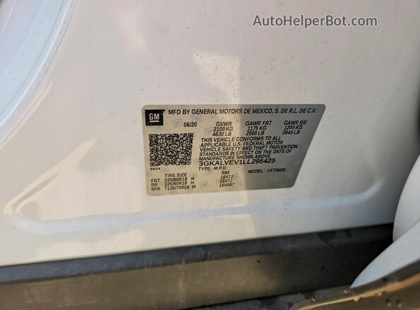 3GKALVEV1LL295425 2020 GMC TERRAIN White Engine compartment view