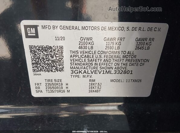 3GKALVEV1ML332801 2021 GMC TERRAIN Black Widok komory silnika