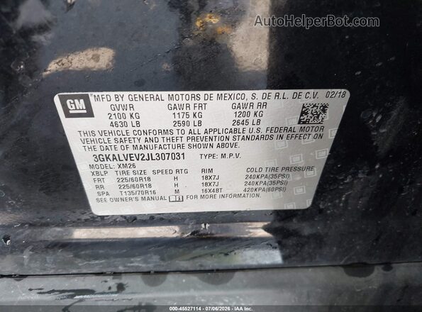 3GKALVEV2JL307031 2018 GMC TERRAIN Black Вид підкапотного простору