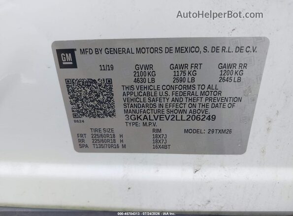 3GKALVEV2LL206249 2020 GMC TERRAIN White Engine compartment view