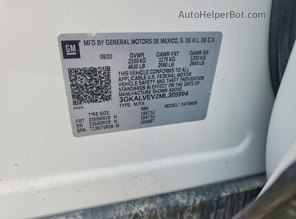 3GKALVEV2ML305994 2021 GMC TERRAIN White Widok naklejki z numerem VIN