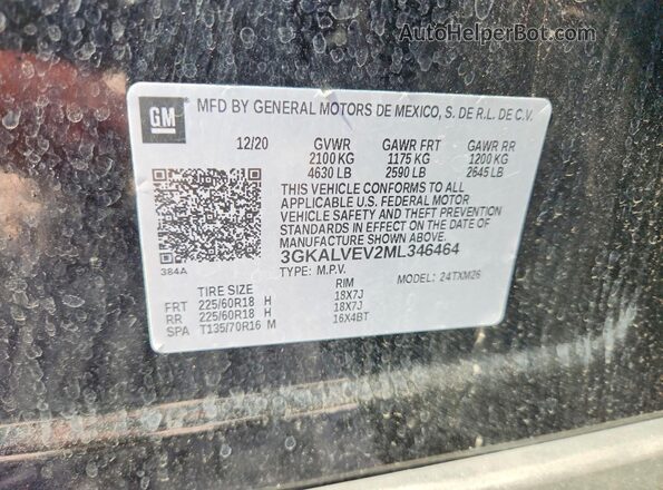 3GKALVEV2ML346464 2021 GMC TERRAIN Black Вид наклейки з VIN-кодом