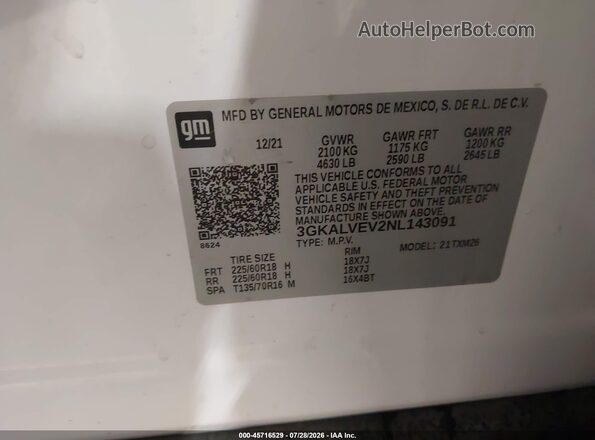 3GKALVEV2NL143091 2022 GMC TERRAIN White Вид підкапотного простору