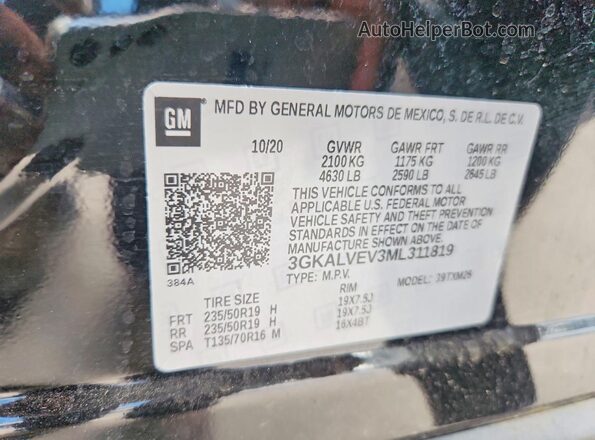 3GKALVEV3ML311819 2021 GMC TERRAIN Black Vista de la etiqueta del VIN