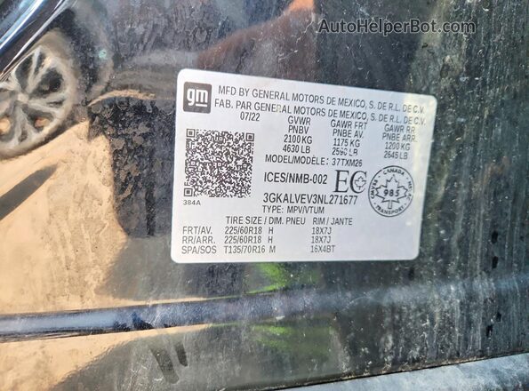 3GKALVEV3NL271677 2022 GMC TERRAIN Black VIN კოდის სტიკერის ხედი