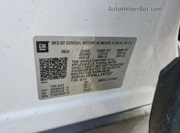 3GKALVEV4LL147107 2020 GMC TERRAIN White Engine compartment view
