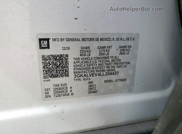 3GKALVEV4LL204437 2020 GMC TERRAIN Silver Widok komory silnika