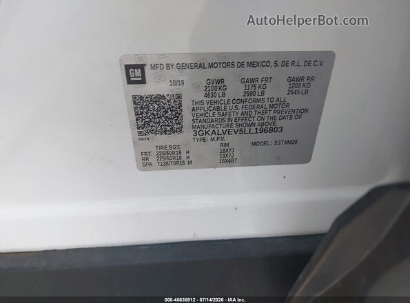 3GKALVEV5LL196803 2020 GMC TERRAIN White Շարժիչի բաժամունքի տեսք