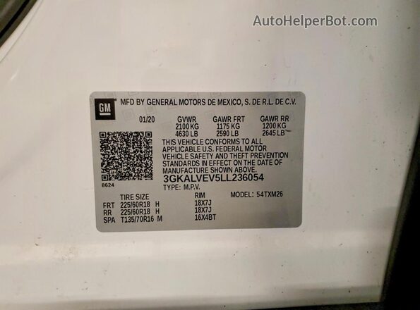 3GKALVEV5LL236054 2020 GMC TERRAIN White VIN կոդի պիտակի տեսք