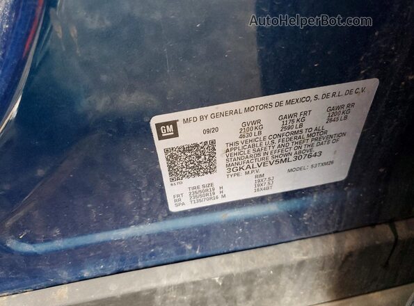 3GKALVEV5ML307643 2021 GMC TERRAIN Blue Vista de la etiqueta del VIN