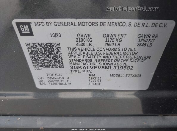 3GKALVEV5ML319582 2021 GMC TERRAIN Gray Vista del compartimento del motor