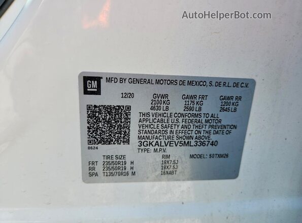 3GKALVEV5ML336740 2021 GMC TERRAIN Cream VIN կոդի պիտակի տեսք
