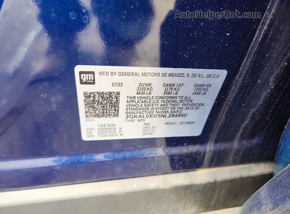 3GKALVEV5NL284950 2022 GMC TERRAIN Blue Widok naklejki z numerem VIN