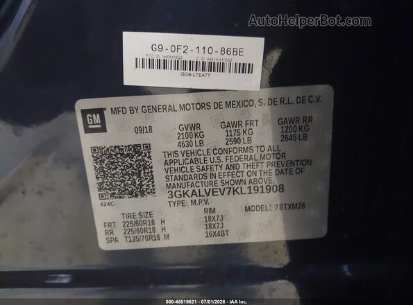 3GKALVEV7KL191908 2019 GMC TERRAIN Dark Blue ძრავის განყოფილების ხედი