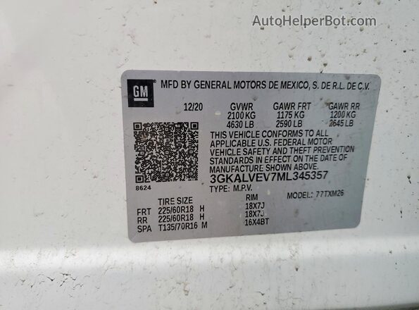 3GKALVEV7ML345357 2021 GMC TERRAIN White VIN sticker view