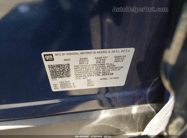 3GKALVEV7NL305538 2022 GMC TERRAIN Dark Blue Engine compartment view