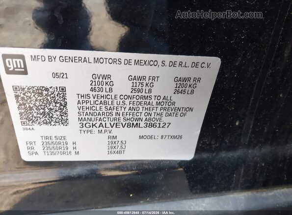 3GKALVEV8ML386127 2021 GMC TERRAIN Black ძრავის განყოფილების ხედი