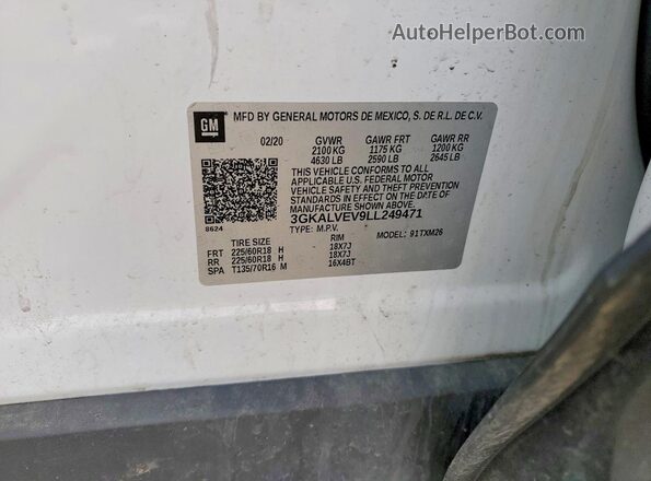 3GKALVEV9LL249471 2020 GMC TERRAIN White VIN sticker view