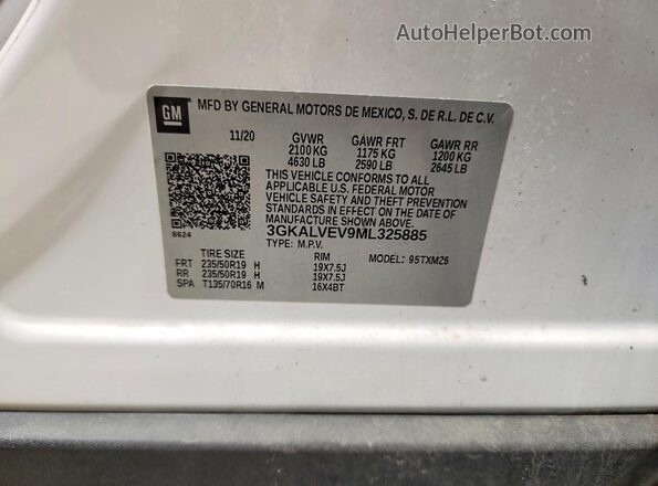 3GKALVEV9ML325885 2021 GMC TERRAIN Белый Вид наклейки с VIN-кодом