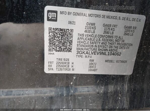 3GKALVEV9NL104062 2022 GMC TERRAIN Black Շարժիչի բաժամունքի տեսք