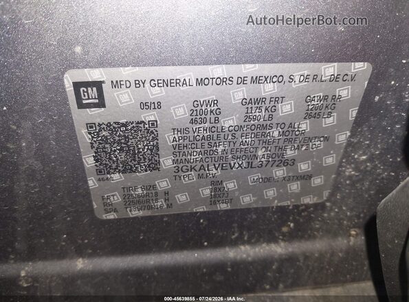 3GKALVEVXJL377263 2018 GMC TERRAIN Gray Vista del compartimento del motor